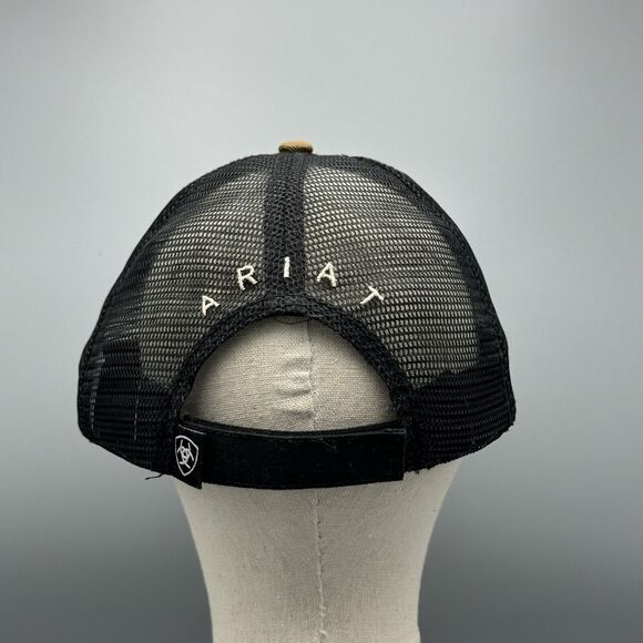 Distressed Ariat Brown Black Baseball Truckers Mesh Hat Adjustable Strap Western - Picture 7 of 12